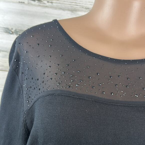 T Tahari Woman Plus Size Tunic 2X Mesh Rhinestones Long Sleeve Soft Stretchy Top - Picture 3 of 9